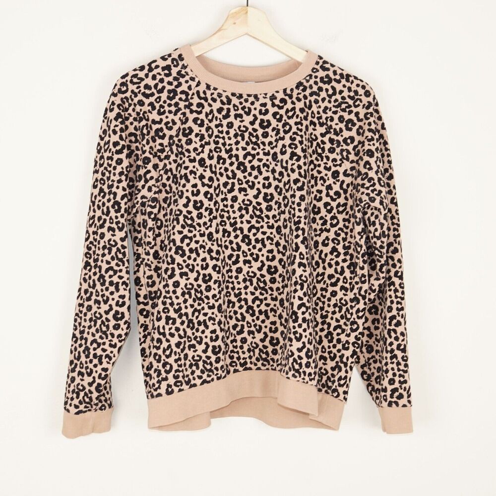 Whistles Flocked Cheetah Print Brown Crewneck Sweatshirt Womens Sz M